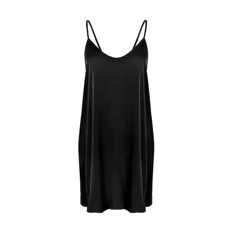 IZURIA round-neck black silk-like suspender dress  L