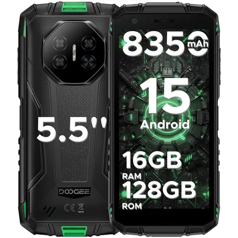 DOOGEE Fire 3 Pro Android 15 AI Rugged Smartphone, 16GB+128GB/2TB Octa-Core, 8350mAh/18W, 5.5-inch HD+ IPS, Dual SIM 4G Mobile Phone, 16MP Camera, Widevine L1, 3.5mm Jack, Face ID, OTG, NFC