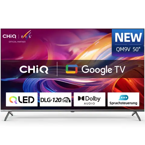 CHiQ 50 Zoll 4K UHD QLED Smart Google TV, DLG 120Hz, MEMC, HDR10, Dolby Audio & dbx-tv, Google Assistant, U50QM9V, 2025
