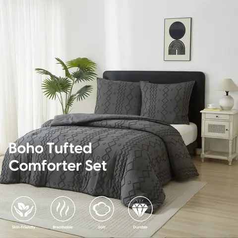 Meeallhome dekbedset met tufted design 140×200cm / 65×65cm×1 donkergrijs
