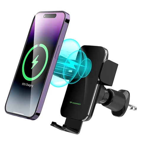 Wozinsky WEDZ-3Y8S Auto-Klemmhalterung mit 15W Induktionsladegerät für Lüftungsschlitze - Schwarz