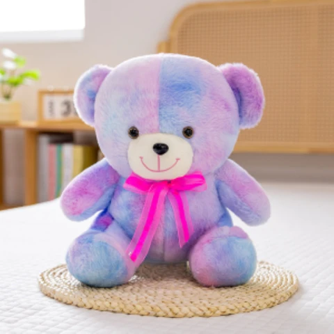 Peluche Ours tie-dye rose et bleu - 28 cm 
