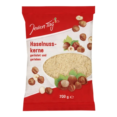 Jeden Tag Haselnusskerne gerieben  200 g