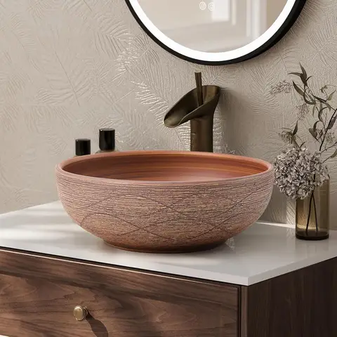 Homary 15-Inch Ceramic Round Bathroom Vessel Sink – Retro Style Washbasin, Elegant Ceramic Sink for Modern and Classic Bathrooms