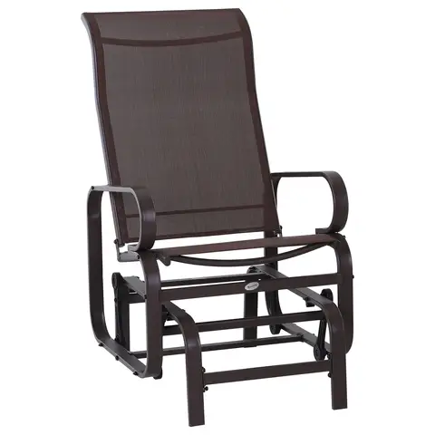 Outsunny Outdoor Gliding Rocking Chair with Metal Frame Garden Comfortable Swing Chair for Patio, Garden and Porch, Brown