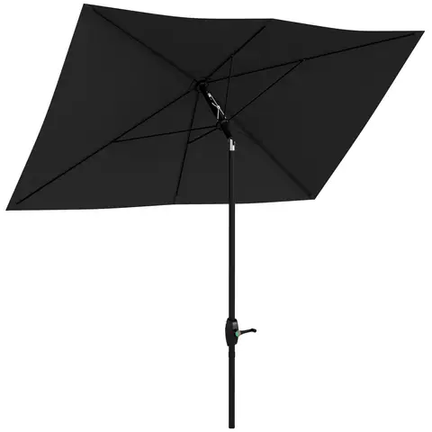 Outsunny 3 x 2 m Garden Parasol Umbrella with Aluminium Pole, UPF 50+ Rectangular Outdoor Table Parasol Sun Shade with Crank & Push Button Tilt, Metal Ribs, Black
