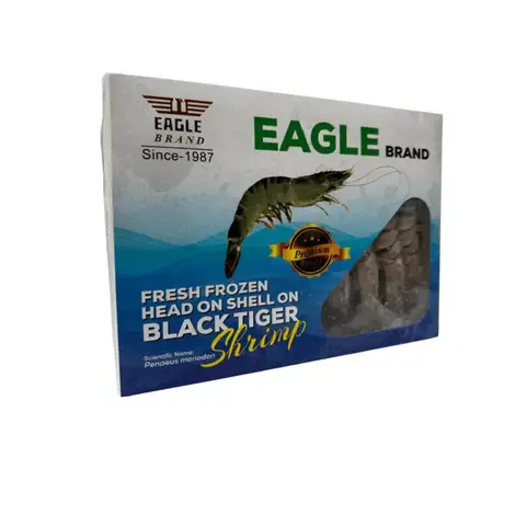Eagle 16/20 Raw Black Tiger Prawns Head-On Shell-On 1kg (550g Net)