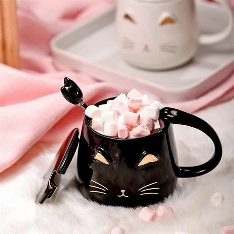 Huacan Creative Cat Mug Office Cup Black