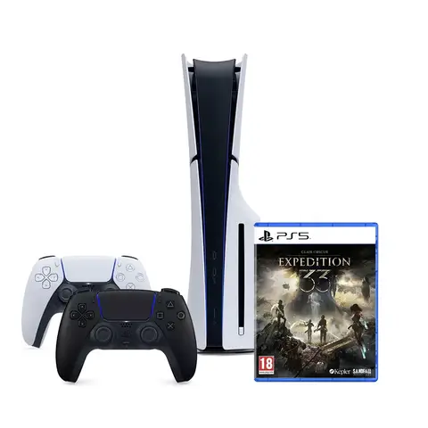 Sony Console PlayStation 5 Slim Standard avec Manette PS5 sans fil Dualsense - Blanc - Version EU + Manette Dualsense Midnight Black & Jeu Clair Obscur: Expédition 33 offerts