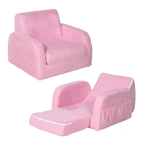 HOMCOM Children's Armchairs Kids Toddler Sofa Chair 2 In 1 Sofa Bed Folding Couch Soft Flannel Sponge Playroom Bedroom Pink
