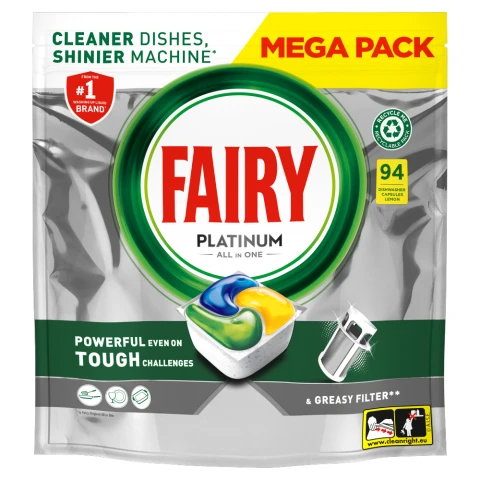 Fairy Platinum All In One Dishwasher Tablets Lemon, 94 Tablets