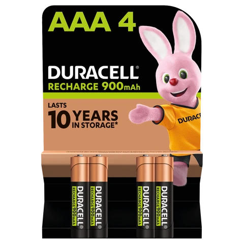 DURACELL Rechargeable AAA 900mAh Batteries - 4 Pack