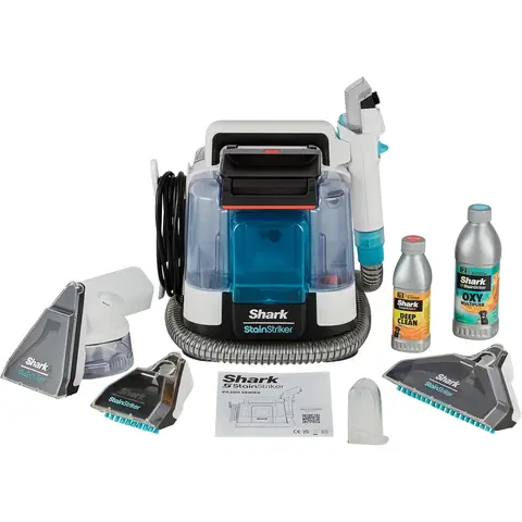Shark StainStriker Stain Remover with 5 attachments, including pet, crevice nozzle and hose cleaner, 2 specially developed formulas against stains, odors and dirt, lightweight and portable, 450W.