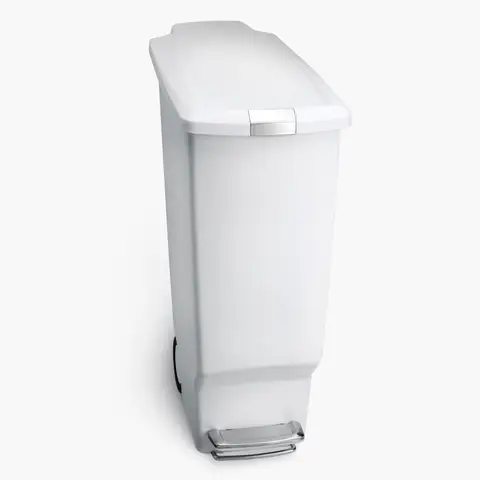 Simplehuman 40L Plastic Slim Pedal Bin, White