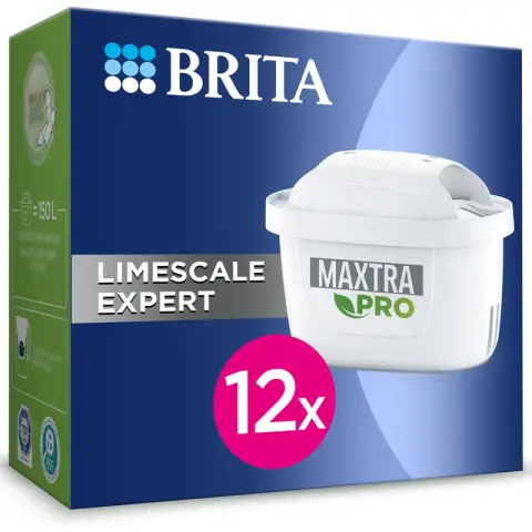 BRITA MAXTRA PRO Limescale Expert Water Filter Cartridge 12 Pack - Original BRITA refill for ultimate appliance protection, reducing impurities, chlorine and metals