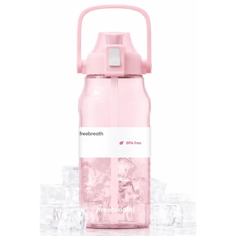 Authorized EASTMAN TRITAN Material 2L Water Bottle with Straw and Handle, BPA-Free Leakproof Large Capacity Sports Bottle with Sling for Gym, Work and Outdoor Use Pink