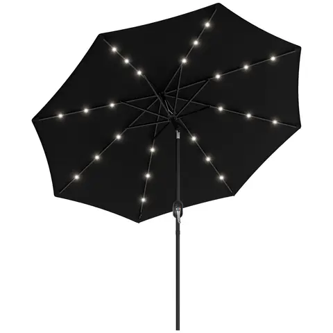 Outsunny 2.7m Patio Garden Umbrella Outdoor Parasol Outdoor Market Table Umbrella with Tilt Crank and 24 LEDs Lights (Black)