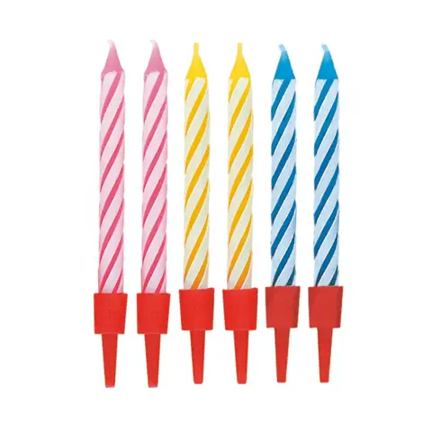 Unique Party Birthday Candles, Striped in Holders, 20 pack