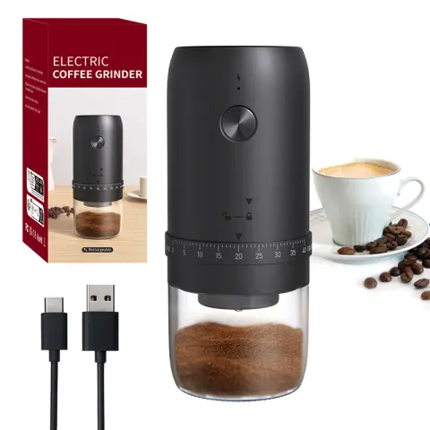 CUISYNC Electric Coffee Grinder with Ceramic Burr - One-Touch Grinding Adjustable Settings Easy to Clean Rechargeable Black KMDJ-2AW