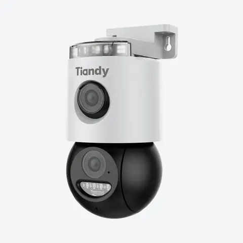 Tiandy 4MP Indoor/Outdoor Dual‑Linsen‑Pan/Tilt‑Sicherheitskamera, 4 mm Linse, freie Personen-/Fahrzeugerkennung, 345° Sicht