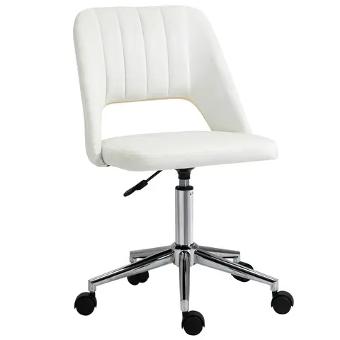 Vinsetto Modern Office Chair, Velvet-feel Fabric Desk Chair with Wheels, Comfy Armless Swivel Vanity Chair for Makeup, Nail Tech, Bedroom, Cream White