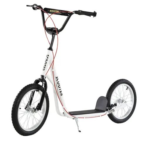 HOMCOM Kick Scooters for Kids with Adjustable Height, Anti-Slip Deck, Dual Brakes, Rubber Tyres, for Boys and Girls White