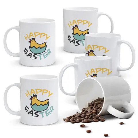 Alphynix 1 Fröhliche Ostern Tasse, 33cl weiße Keramiktasse mit niedlichem Küken, das aus blauem Ei schlüpft, festliches Ostergeschenk für Kinder & Erwachsene,Geschenk zum valentinstag, geschenk zum geburtstag
