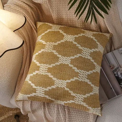 MEROPE, PE/Polyester Canvas Cushion Cover, 50x50cm, khaki/white, 1pack