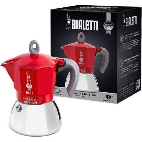 Bialetti Moka Induction Moka-Kaffeekanne - Für alle Wärmequellen geeignet, 6-Tassen-Kapazität, Rot