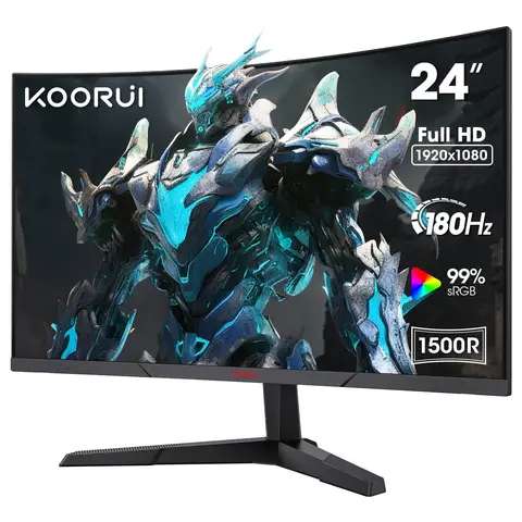  KOORUI 24 Inch Gaming Monitor, 24E6CA, 180Hz Curved Monitors, FHD 1080P VA 1ms 1500R PC Monitors with Adaptive Sync, HDMI X2-DP, VESA Compatible, Tilt Adjustable, Eye Care
