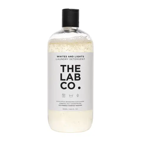 The Lab Co. Lights and Whites Wash. Non-Bio Liquid Laundry Detergent for washing machines and hand washing. Lavender and Orange Rind. 500ml for up to 32 washes.