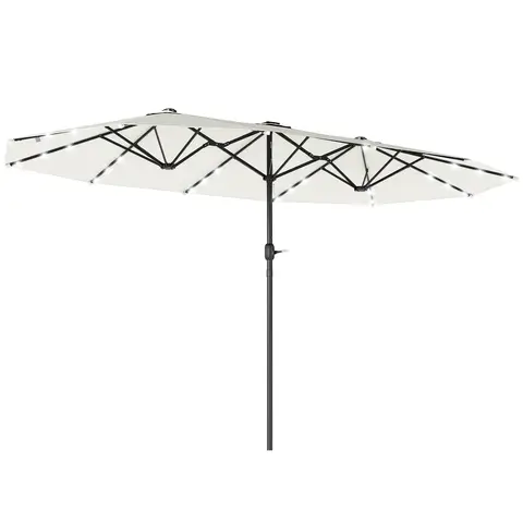 Outsunny 4.4m Double-Sided Sun Umbrella Garden Parasol Patio Sun Shade Outdoor with LED Solar Light, NO BASE INCLUDED, Cream White