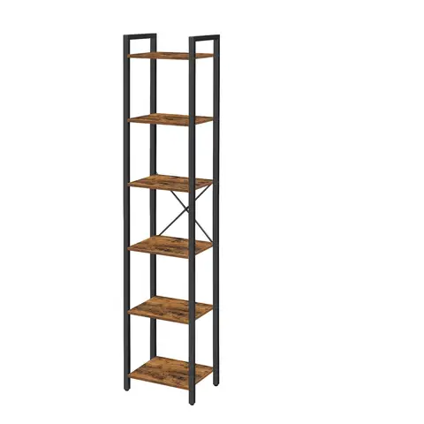Ochama Boekenkast met 6 Niveaus, Opbergrek voor Kantoor, Studeerkamer, Woonkamer en Slaapkamer, 30 x 40 x 187,5 cm, Industri毛le Stijl, Rustiek Bruin en Zwart