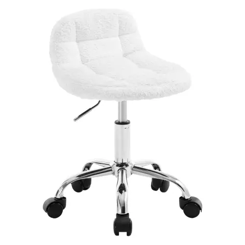 WOLTU Drehbarer Bürohocker mit Rollen, Hocker mit verstellbarer Rückenlehnenhöhe zwischen 43,5 und 55cm, aus Chenille, Weiß, BS174ws