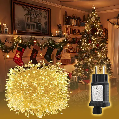 SALCAR Guirlande lumineuse de Noël de 5 m à 200 LED, en fil de cuivre, étanche, avec 8 modes, minuterie et mémoire, pour l'extérieur, l'intérieur, le jardin, le sapin de Noël, les mariages - Blanc