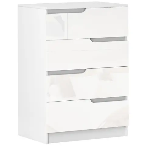 HOMCOM Modern Chest of Drawer with 4 Drawers, High Gloss Dresser for Bedroom, Living Room, 60 x 40 x 85cm, White