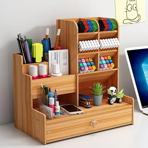 CHZIMADE 1PC Wooden Pen Pencil Storage Holder Office Desk Organizer Desktop Pen Pencil Holder