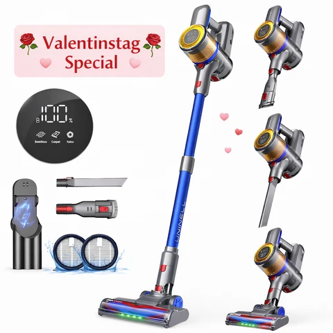 UNINELL HOME UV1 Akku-Staubsauger, 45000Pa/450W Staubsauger für Zuhause mit 60 Minuten Laufzeit, leichter verhedderungsfreier Stielstaubsauger, Wandhalter für das Laden, kabelloser Staubsauger mit Zubehör für Tierhaare