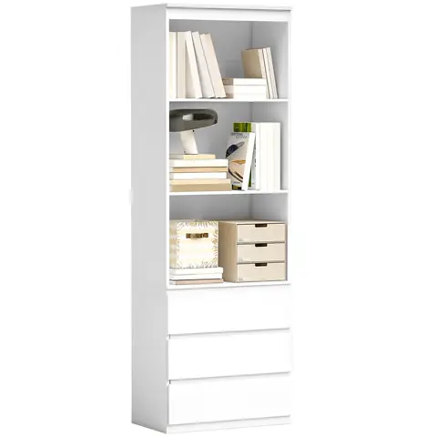 HOMCOM 180cm Tall Bookcase with Storage, Free Standing Bookshelf with 3 Shelves and 3 Drawers, Display Cabinet for Living Room, Home Office, Bedroom, White