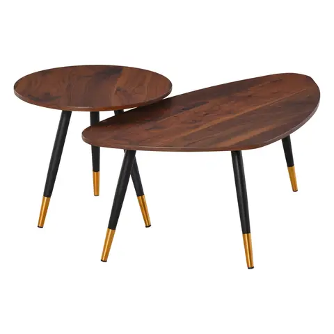 HOMCOM Coffee Table Set of 2, Nesting Coffee End Tables with Modern Decor, Side Table Triangle Occasional Stand Tea Table for Living Room Home and Office, Walnut