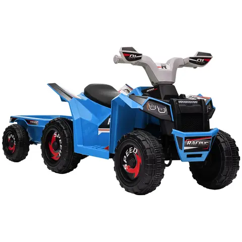 HOMCOM Electric Quad Bike, 6V Kids Ride On All-Terrain with Back Trailer for Ages 18-36 Months Blue