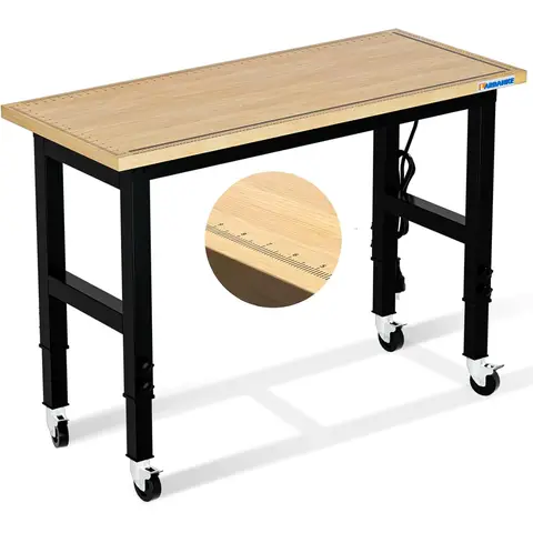 Larbanke Adjustable 120cm Workbench 900kg Capacity with Multiple Height Adjustments, Scale, Power Plate and Wheels for Home Garage Office