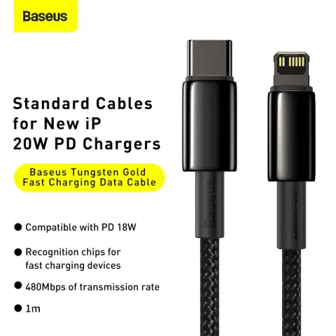 Baseus Tungsten Gold USB-C to Lightning Charging Cable 1m - Black