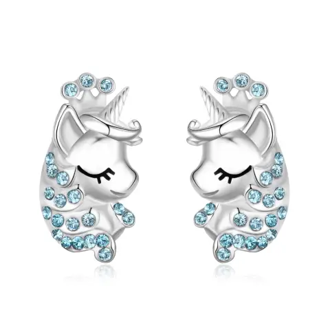 Unicorn Earrings for Girls, 925 Sterling Silver CZ Cute Babyface Crown Unicorn Stud Earrings, Birthday Gift for Daughter Granddaughter