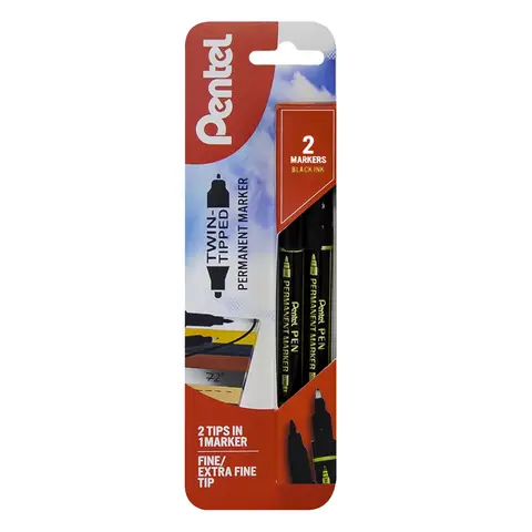 Pentel Twin Tipped Permanent Marker Black Pack of 2
