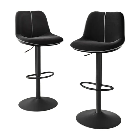 VASAGLE Barhocker, Set mit 2 Stück, höhenverstellbare Barhocker, drehbare Küchenhocker, mit ergonomischem Rückenlehne, Samt, für Kücheninsel, Heimbar, modern, Tintenschwarz