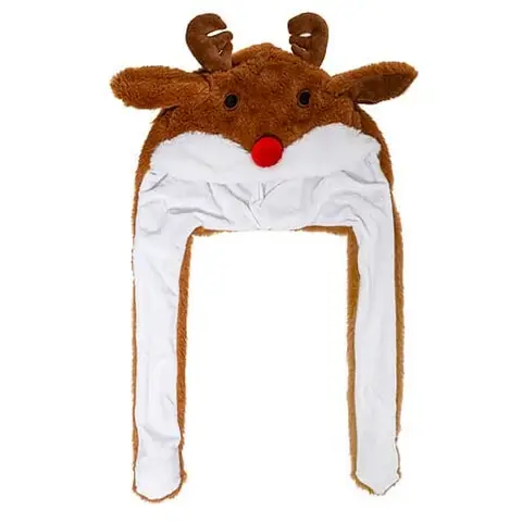 Adult Reindeer Ear Moving Santa Hat, White, Polyester