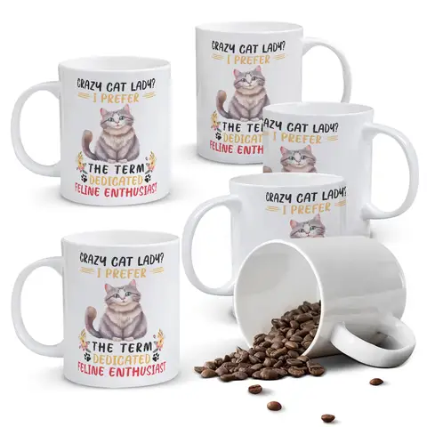 Alphynix 1 weiße Tasse 33cl mit "Verrückte Katzenlady? Ich bevorzuge engagierte Katzenenthusiastin" Spruch, lustiges Geschenk für Katzenliebhaber zu Weihnachten oder Thanksgiving,Geschenk zum valentinstag, geschenk zum geburtstag