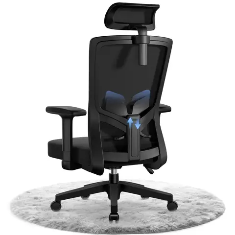 Bürostuhl ergonomisch, Schreibtischstuhl mit verstellbarer Kopfstütze, Armlehnen, Lendenwirbelstütze, Drehstuhl mit Wippfunktion, Mesh-Chefsessel, rückenfreundlich, Bürostuhl 150 kg