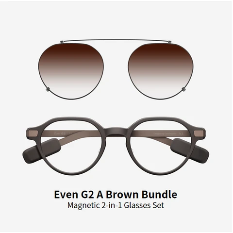 Even Realities - Even G2 A Braun (Panto) + Clip & Pouch Braun Panto Bundle - Alltagsgerechte Display-Smart-Glasses mit Clip-Sonnenblende, Kamerafrei, Datenschutz-First, 2-Tage-Akku, Leistungsstarke Funktionen zur Erweiterung Ihrer Sicht und zum Ermöglichen Ihres Tages (Conversate | Übersetzen | Teleprompt | Even AI | Gesundheit | Navigation | Dashboard | Benachrichtigung | QuickList)